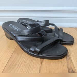 Mephisto Black Strappy Leather Slide Sandals